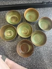 FRANKOMA Bowl Set Green Brown Glossy Round Impressed Backstamp