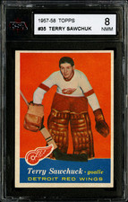 1957-58 TOPPS HOCKEY #35 TERRY SAWCHUK HOF DETROIT RED WINGS KSA 8 NM-MT