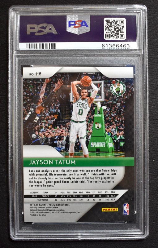 Jayson Tatum 2018 Panini Prizm #118 Boston Celtics PSA 10 GEM MINT view 2