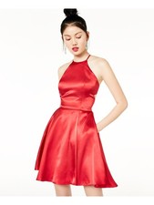 BLONDIE Womens Fit + Flare Mini Dress Red Spaghetti Strap Party Back Juniors 3