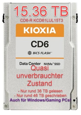 KIOXIA CD6-R 15,36TB NVMe SSD KCD61LUL15T3 auch für Win/Gaming PCs! +M.2 Adaper