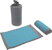 Acupressure Mat and Pillow Set with Carry Bag - Grey/Blue Foam Mat for Back