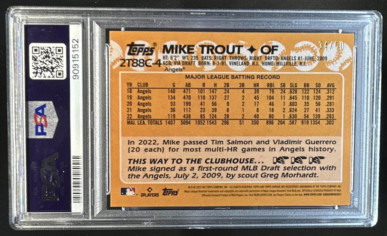 2023 Topps Mike Trout 1988 35th Anniversary Chrome Series Two Gold #/50 PSA 9 view 2