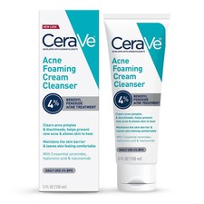 CeraVe Acne Foaming Cream Cleanser, 4 Benzoyl 5 Fl Oz Pack of 1 , White
