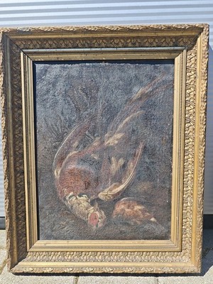 Antique painting oil painting capercaillie hunting painting around 1900
