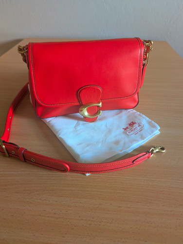 Coach Orange Small Crossbody Bag Gold Buckle, Adjustable Strap, Dust Bag