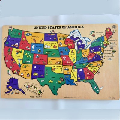1996 Small World Toys United States of America Map Complete Wooden Puzzle #2578
