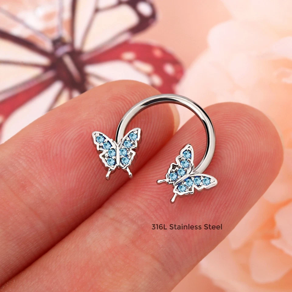 Pendientes lóbulo ajustados cartílago hélice herradura barra circular mariposa circonita cúbica 16G Foto 4 de 4