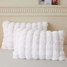 LIFEREVO Faux Rabbit Fur Pillowcases 20x26 White 2 Pack