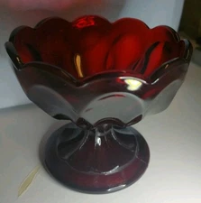 Vtg Ruby Red Anchor Hocking Fairfield Pedestal Bowl Dessert, Candy, or Compote