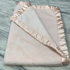 Cloud Island Pink Plush Reversible Baby Blanket Faux Fur Satin Trim Soft 3o  x38