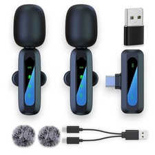2-Pack Wireless Mini Microphone for iPhone 15,16,17, Lavalier Microphone for ...