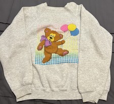 Vintage 80s Teddy Bear Sweatshirt Retro Cute W/balloons XL
