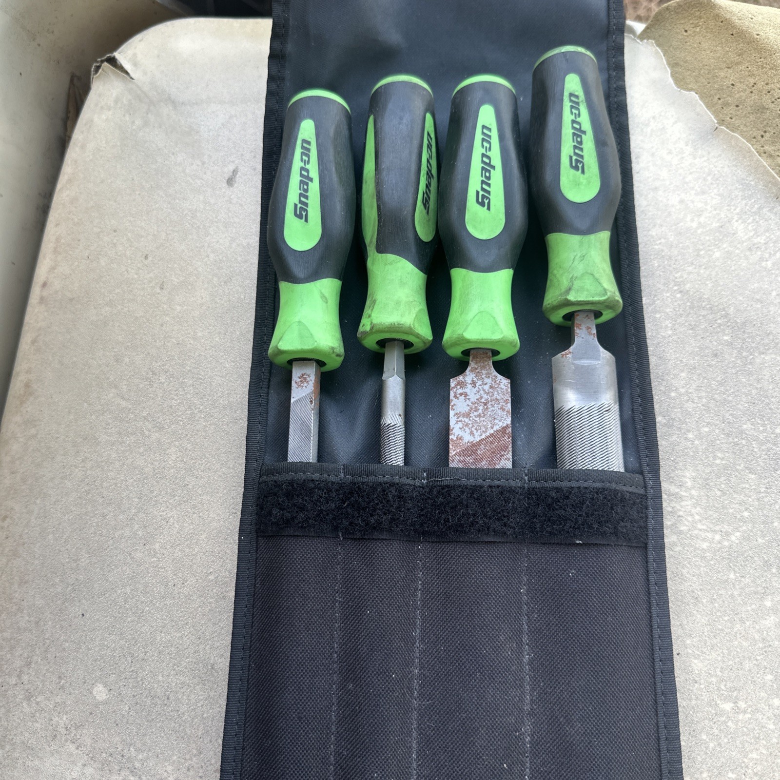 Snap On Tools SGHBF600A 4 Piece GREEN Soft Grip Mixed File Set
