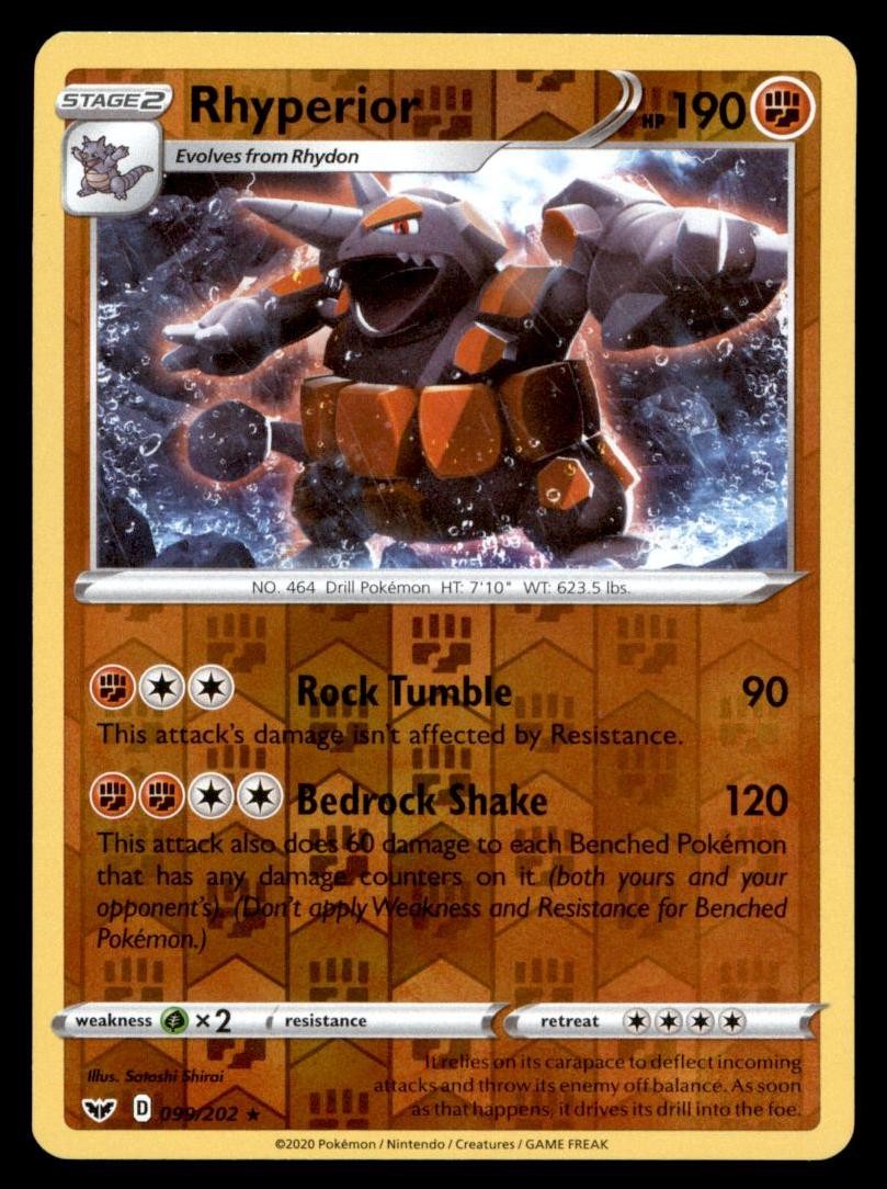 Rhyperior Reverse Holo Holo Rare SWSH01: Sword & Shield Base Set 099/202 LP