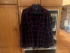 Vintage 70s Strawbridge And Clothier Blue Plaid Flannel Button Down Shirt Large