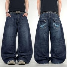 Vintage embroidered dark wash skater y2k grunge baggy wide leg jeans