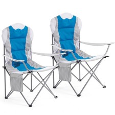 Image of 2X Camping Chairs High Back Padded Folding Chairs w/ Cup Holder & Side Pockets