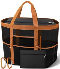 Chic Spacious XX-Large Beach Bag for 2026 Mesh Canvas Tote with Top Zip...