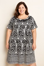 NEW Talbots Women’s 2X Short Sleeve Sheath Dress Black/White Paisley Pom-Pom