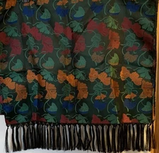 Table Runner Fringe Ginkgo Green Red Leaves 68 x21 inch Reversible Shinny