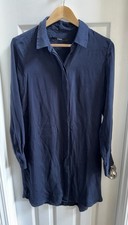 Quince Midi Shirt Dress Medium Blue Silk Blend Washable Long Sleeve Feminine