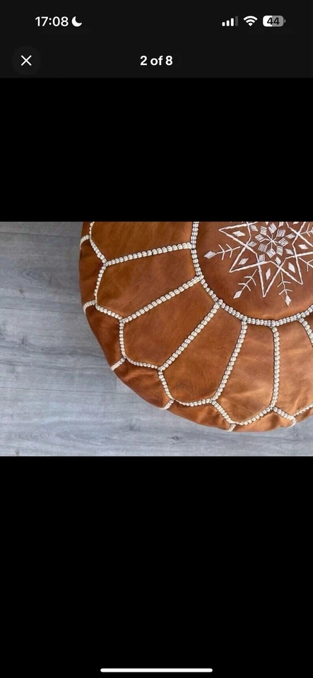 Trending Moroccan Pouffe Boho Vintage Goat Genuine Leather Ottoman Brown Round - image 2 of 4