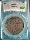 1893 Morgan Silver Dollar CAC Graded F15 WitterBrick Fine 15 Free Shipping!!!