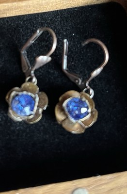 Retro Vintage Ohrringe. SWAROVSKI Kristall Sapphire Blue