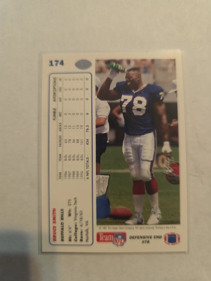 🔥 Bruce Smith 1991 Upper Deck #174 – Buffalo Bills 🏈 - Image 2 of 2