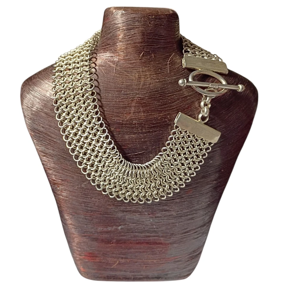 BA Suarti SterlingSilver Chainmaille Chainmail Dog Collar Choker Toggle Necklace - Image 4 of 4