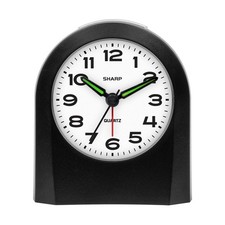 Sharp Small Battery Operated Analog Alarm Clock Silent No Ticking, Black