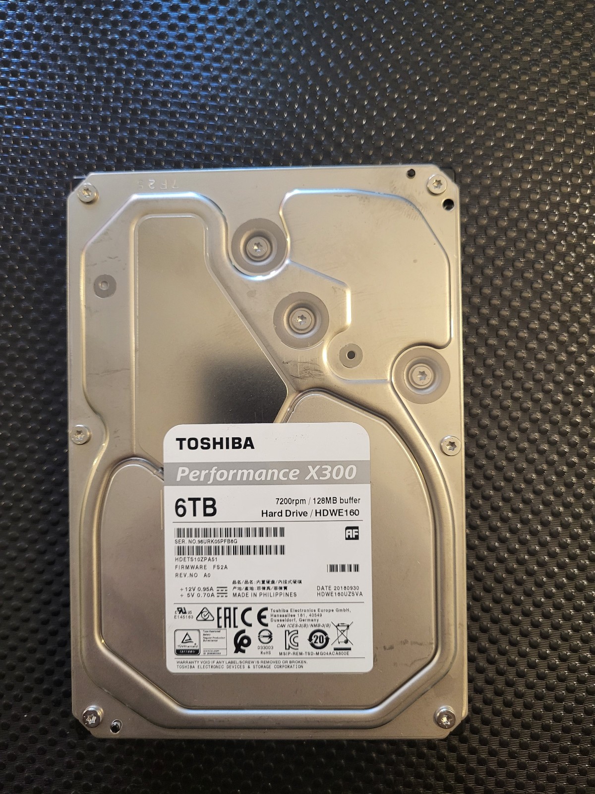 Toshiba X300 6TB HDWE160 SATA 7200RPM 3.5" SMART PASSED Sanitizzato Report