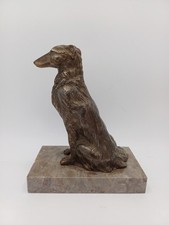 Statuette en Régule – Chien sur Socle en Marbre – 17 cm - Vintage