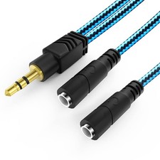 Headphone Splitter for 2 Headphones 2 Way 3.5mm Adapter Aux Cable Mini Blue
