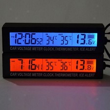 12V Car LCD Digital Clock In/Outdoor Temperature Thermometer Voltage Meter UK