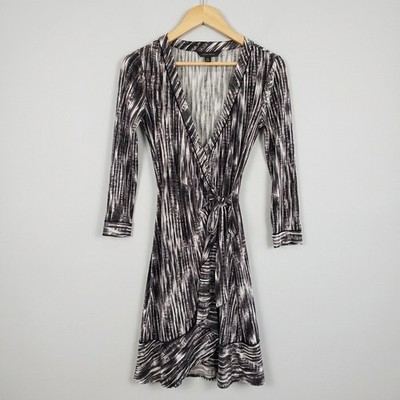 BCBGMAXAZRIA Women S Black White Wrap Dress Alberta Abstract Print Long Sleeve