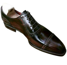 Handmade Brown Oxford Lace Up Genuine Leather Cap Toe Office Dress Shoes For Men