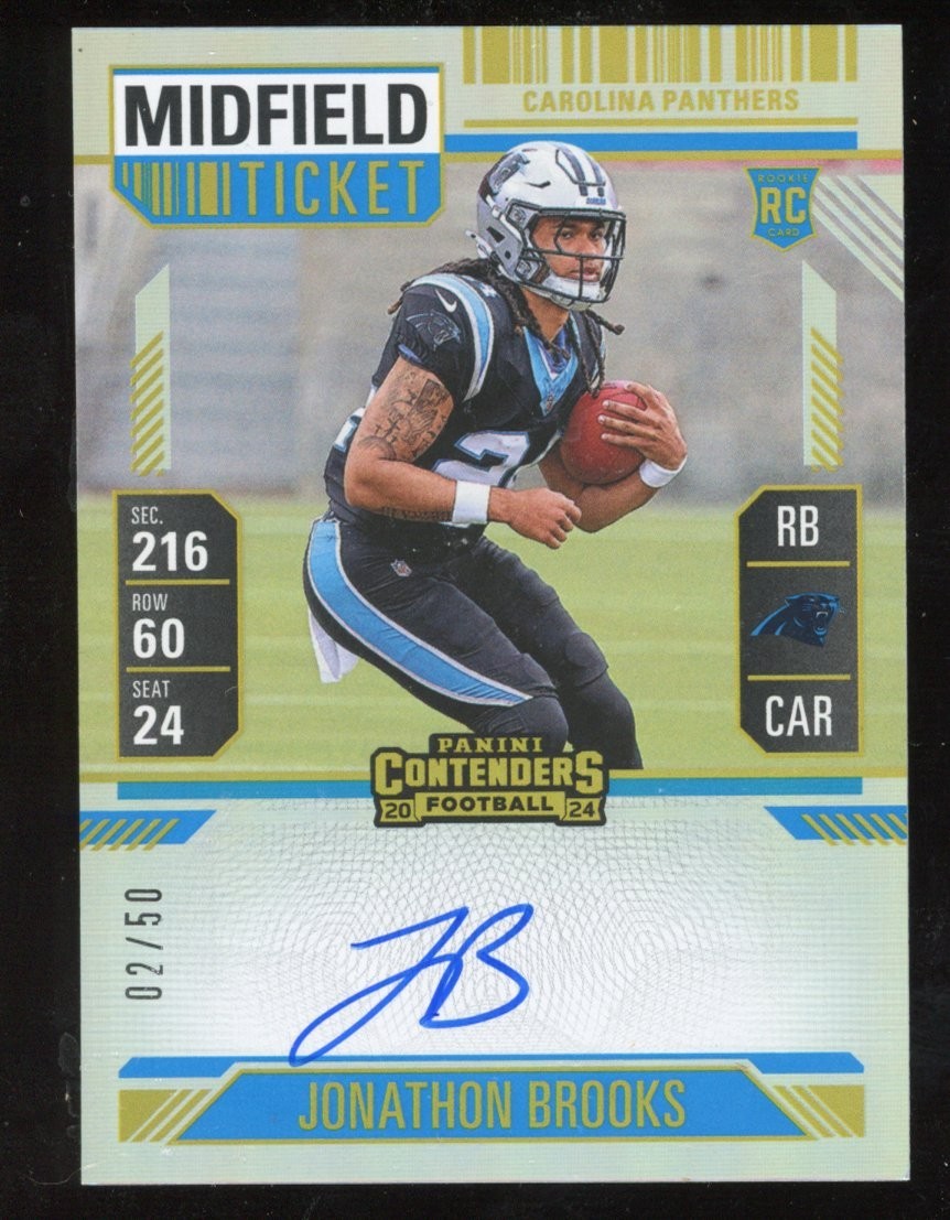 Jonathon Brooks 2024 Contenders Auto Rookie Midfield Ticket #114 Serial #d 2/50