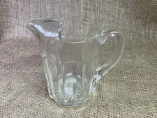 Vintage 7” Heavy Glass Ribbed Pitcher with Scalloped Bent Ice Lip
