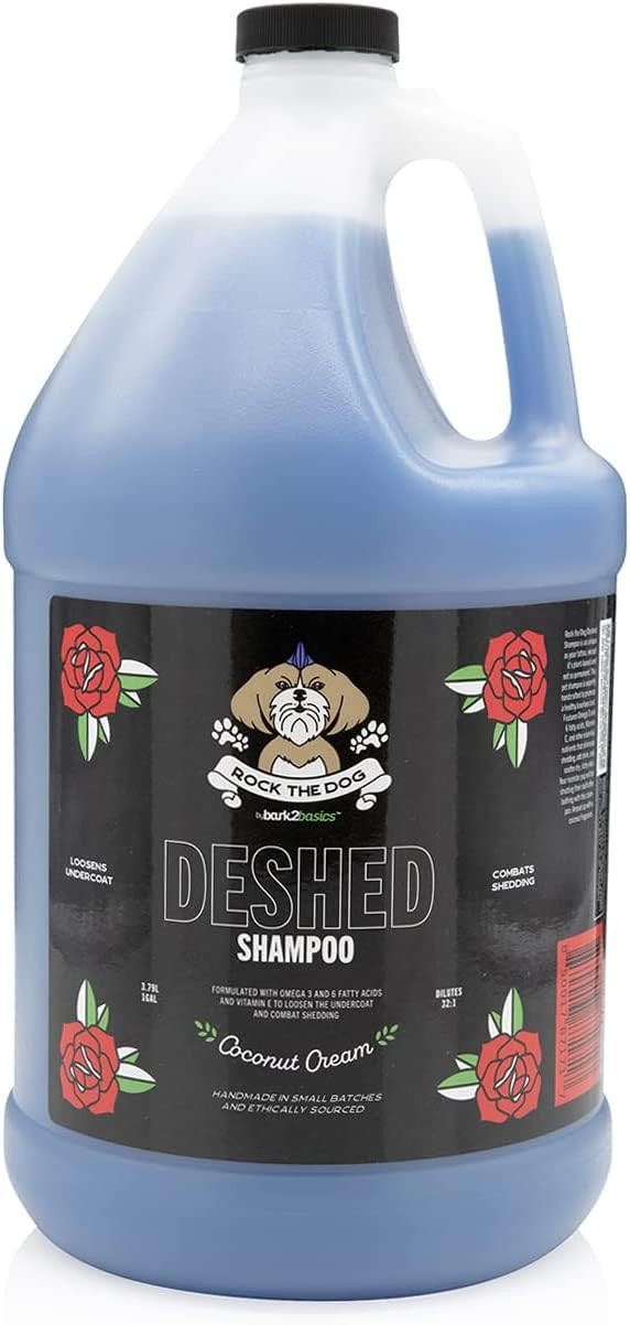 Rock The Dog DeShedding Pet Shampoo 1 Gallon Reduces Shedding Excess Fur