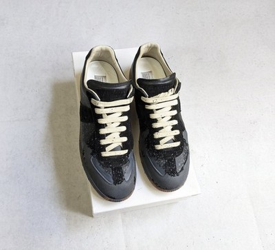 Maison Margiela GAT Sneakers Black Gray Men 9 42 Low Tops Suede Leather Paint