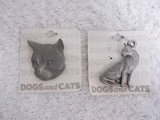 2 Vintage Rawcliffe Pewter Metal Cat Head Siamese Brooches Pins