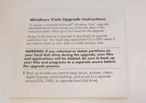 Microsoft Windows Vista Home Premium Express Upgrade CD Disc w/ Instructions New - Picture 4 of 4