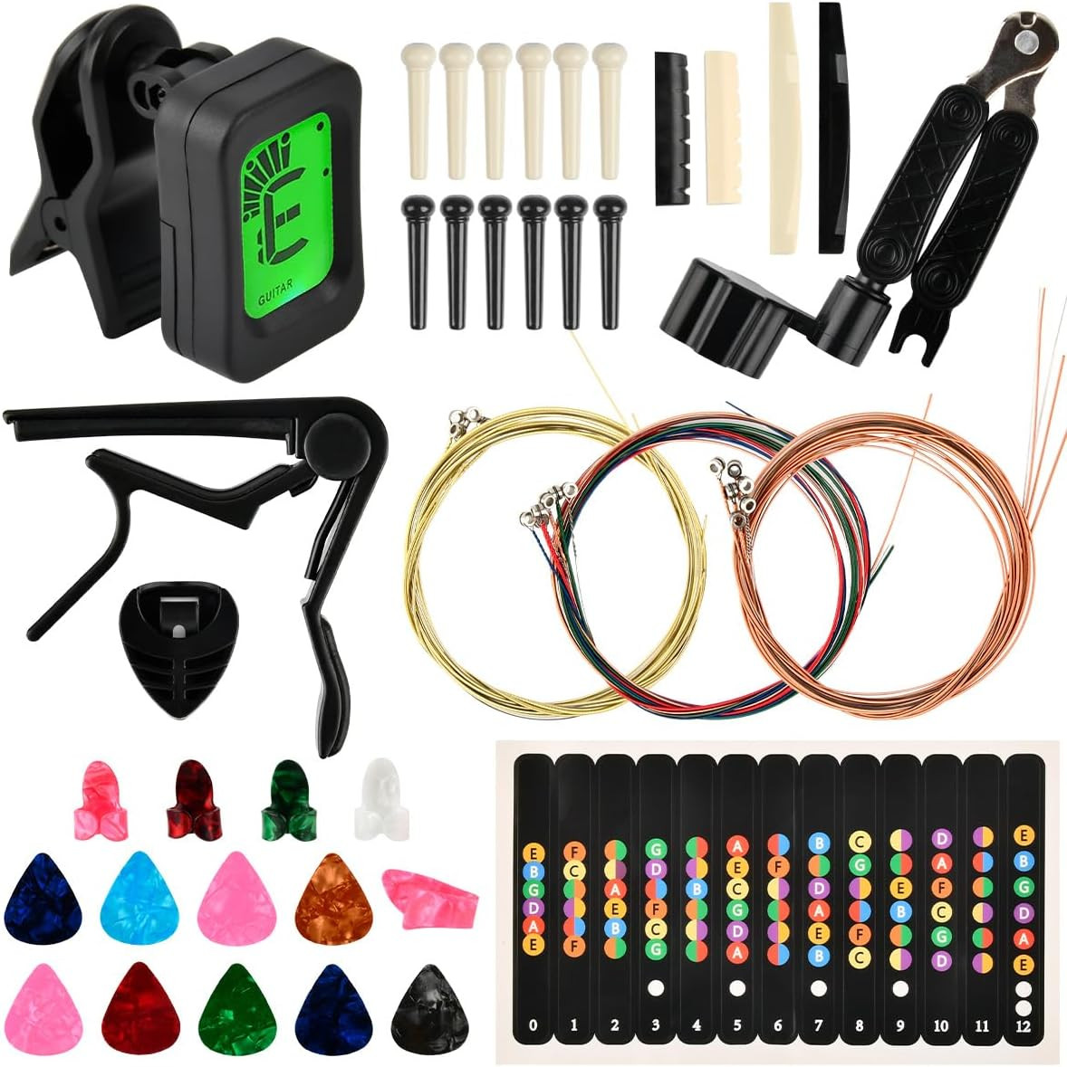 53 PCS Acoustic Guitar Accessories Kit - Replacement Kit Including Strings, Capo