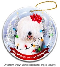 Old English Sheepdog All Wrapped Up For Christmas Holiday Ornament