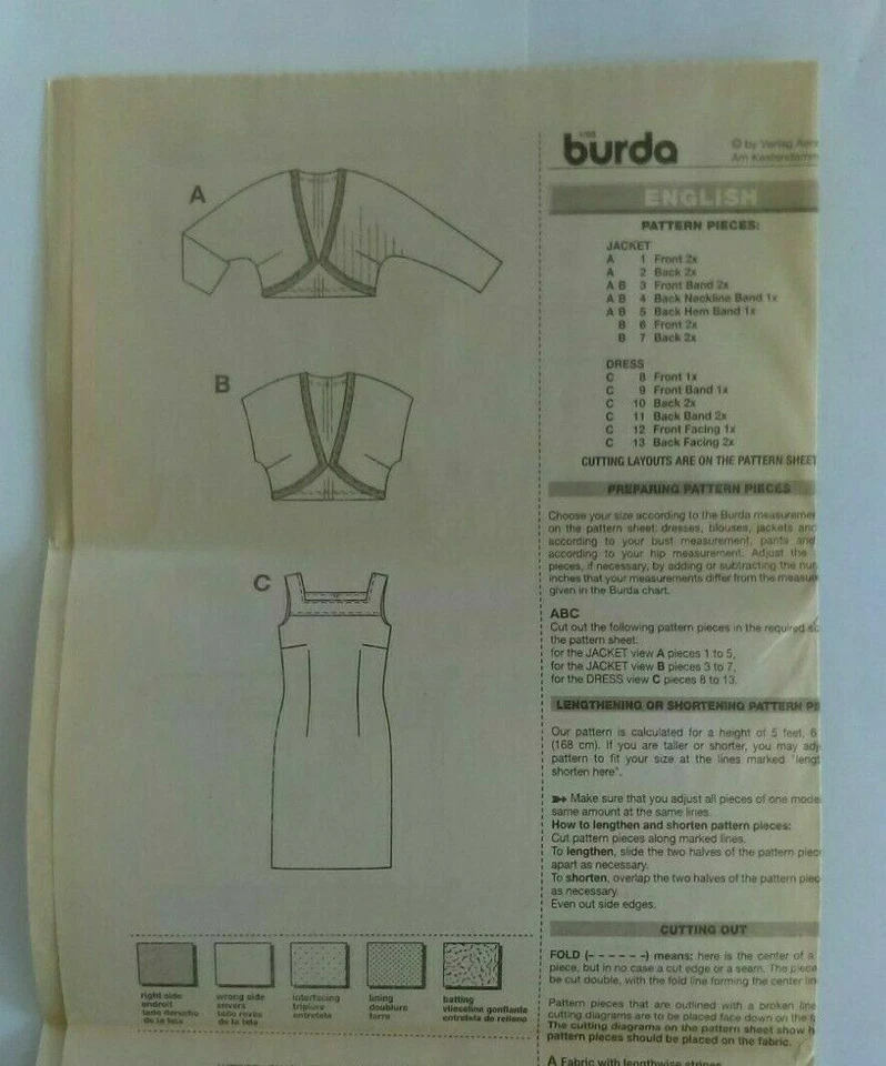 BURDA #8206 SIZES 8-20 MISSES' DRESS AND JACKET PATTERN UNCUT - Image 4 of 4