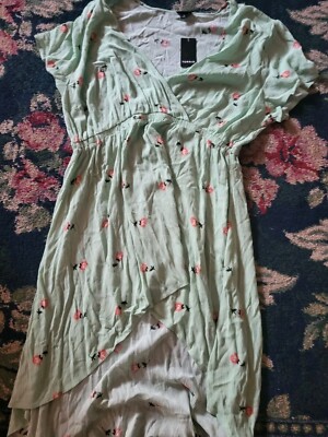 NEW NWT Torrid womens Plus ss summer green floral dress gauze crinkle 1x flirty