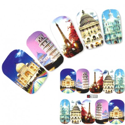 Tattoo Nail Art Eiffelturm Paris Turm von Pisa Taj Mahal Aufkleber Nagel Sticker