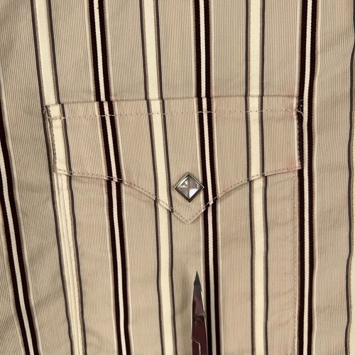 Vintage Guess Shirt Mens Large Beige Striped Stretch Diamond Snap Western 90s - Picture 4 of 19
